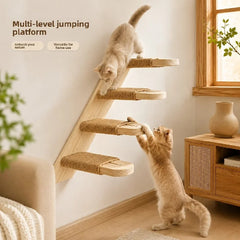 Solid Wood Cat Tree Tower Multi-Level Climbing Frame Sisal Scratching Post Activity Center Pet Furniture for Indoor Cats Kittens