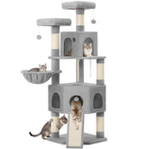 Cat Tree for Indoor Cats, 174cm Cat Tower for Large Cats, 2 Platforms, 2 Caves, 4 Sisal Posts, Scratching Board, Cat Basket