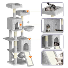 158cm Multi-Level Cat Tree with Scratching Board & Post - Stable Cat Tower with Perch, Large Pet Playhouse