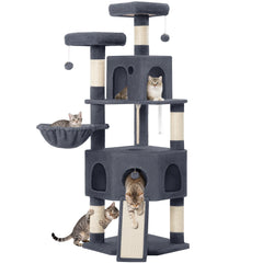Cat Tree for Indoor Cats, 174cm Cat Tower for Large Cats, 2 Platforms, 2 Caves, 4 Sisal Posts, Scratching Board, Cat Basket