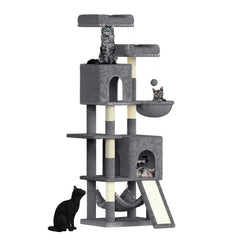 158cm Multi-Level Cat Tree with Scratching Board & Post - Stable Cat Tower with Perch, Large Pet Playhouse