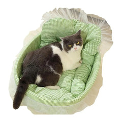 Cute Lace-Trimmed Pet Cat Princess Sofa Bed For Four Seasons Washable and Removable Soft Plush Oval for Small Dogs/Cats