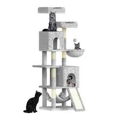 158cm Multi-Level Cat Tree with Scratching Board & Post - Stable Cat Tower with Perch, Large Pet Playhouse