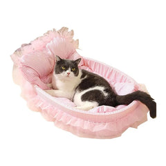 Cute Lace-Trimmed Pet Cat Princess Sofa Bed For Four Seasons Washable and Removable Soft Plush Oval for Small Dogs/Cats