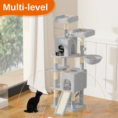 158cm Multi-Level Cat Tree with Scratching Board & Post - Stable Cat Tower with Perch, Large Pet Playhouse