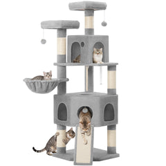 Cat Tree for Indoor Cats, 174cm Cat Tower for Large Cats, 2 Platforms, 2 Caves, 4 Sisal Posts, Scratching Board, Cat Basket