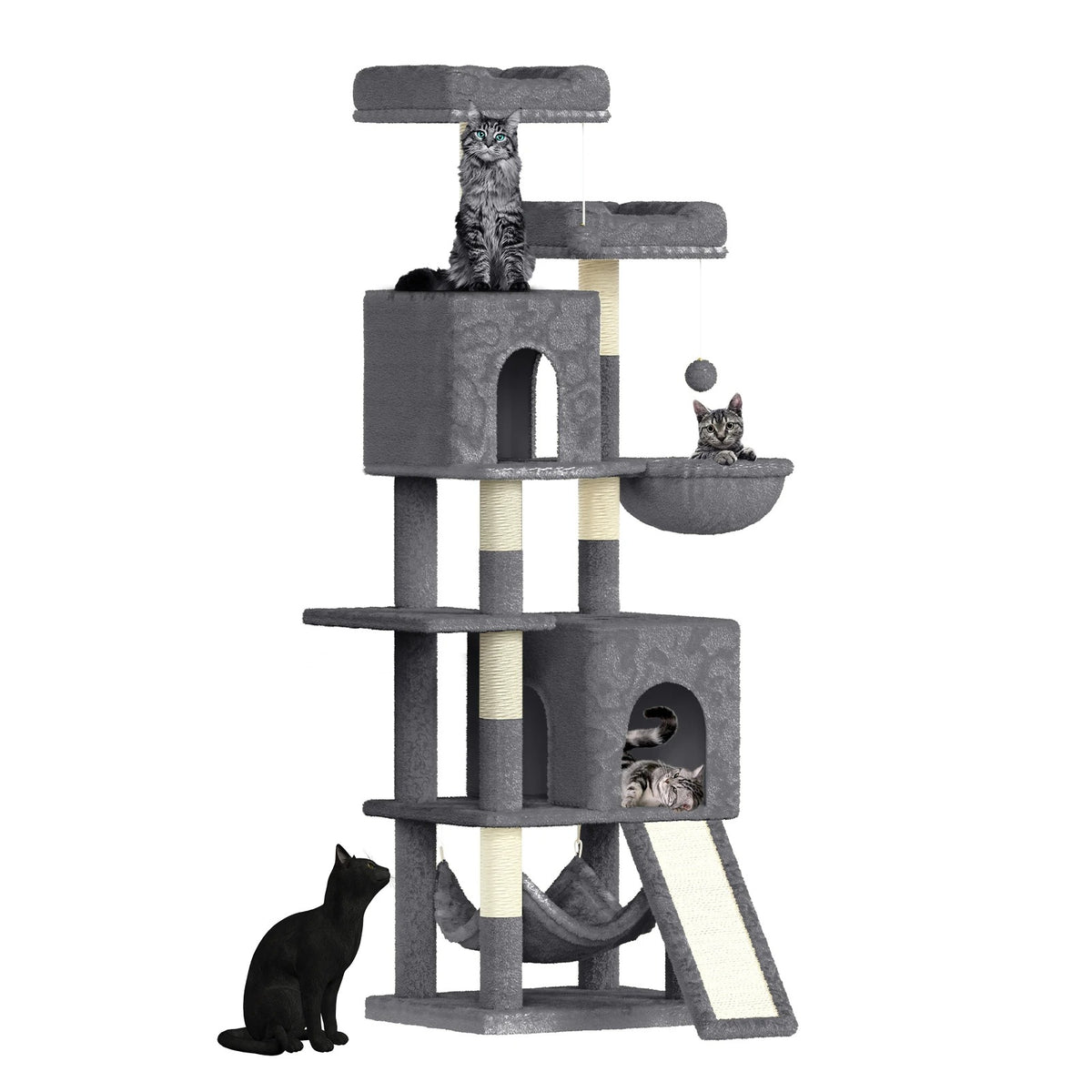 158cm Multi-Level Cat Tree with Scratching Board & Post - Stable Cat Tower with Perch, Large Pet Playhouse